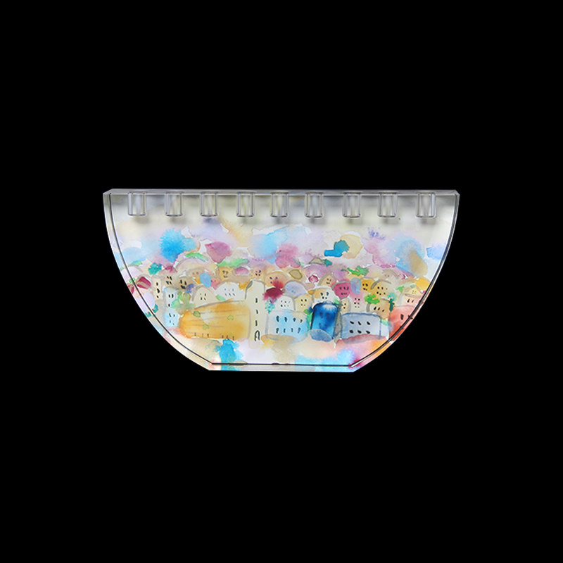 Color Printed Crystal Semicircular Nine-head Candlestick, Jewish Religious Supplies