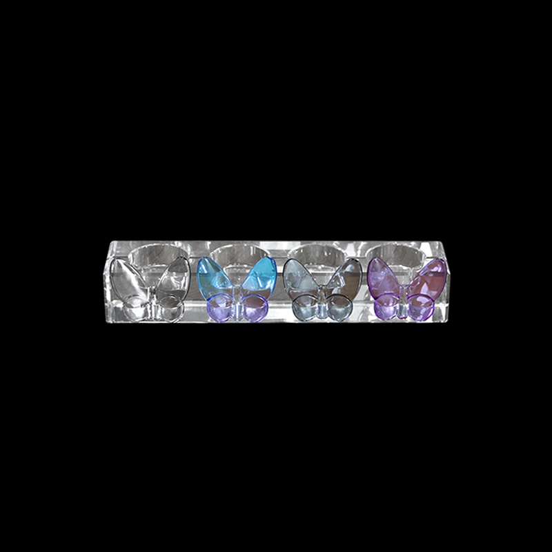 Crystal Jewish Religious Square Multi-headed Menorah with Butterflies