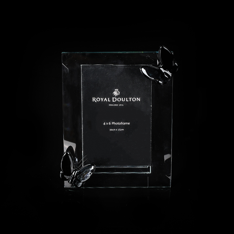 Classic Crystal Glass Photo Frame with Black Butterfly Decoration