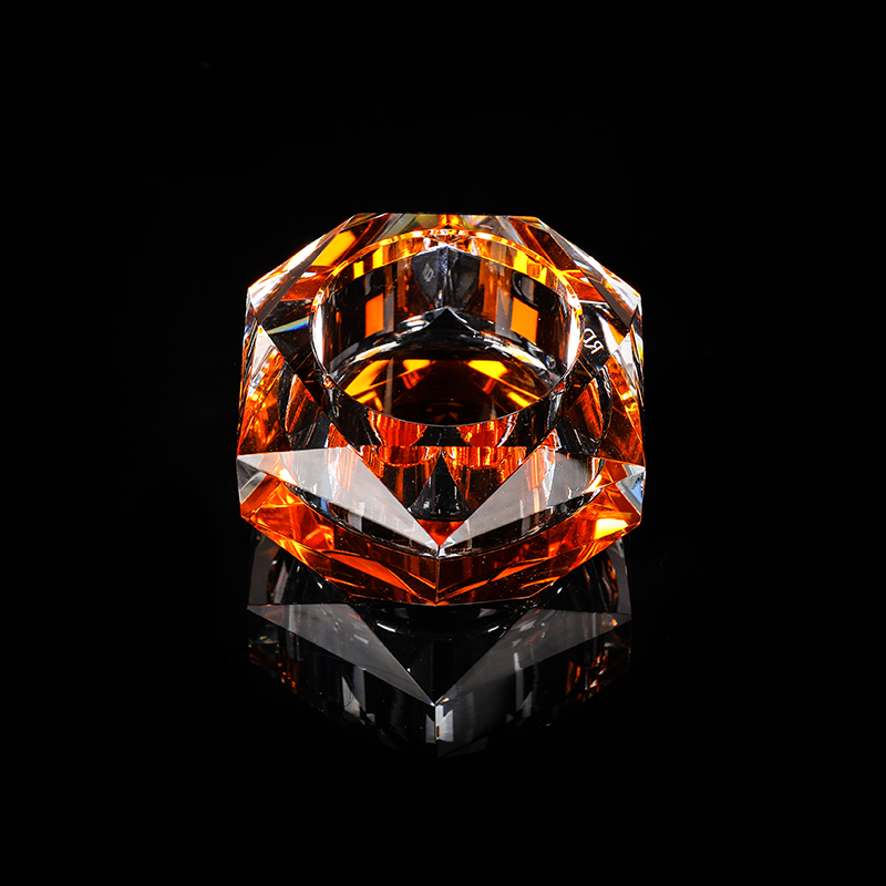 Crystal Diamond Faceted Amber Candle Holder