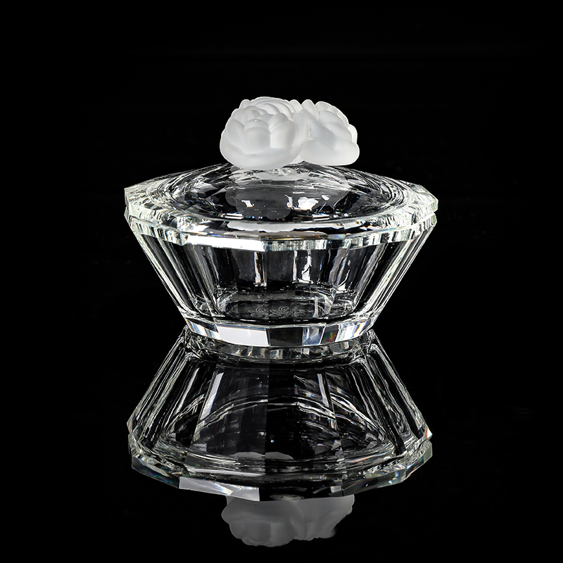 Faceted Crystal Jewelry Box with Rosette Decoration