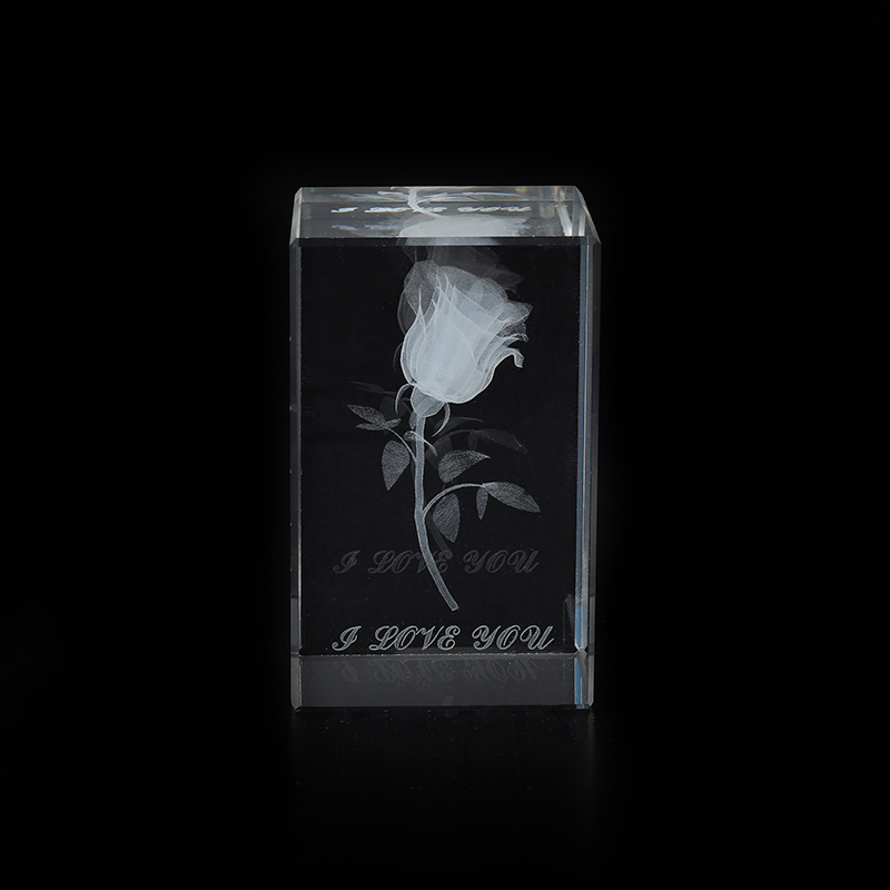 Crystal 3D Carved Rose Cube