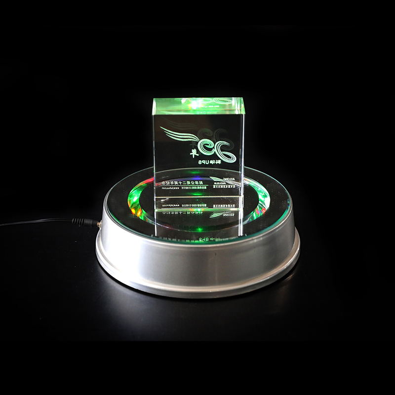 Crystal 3D Company LOGO Carved Inside The Cube With LED Base