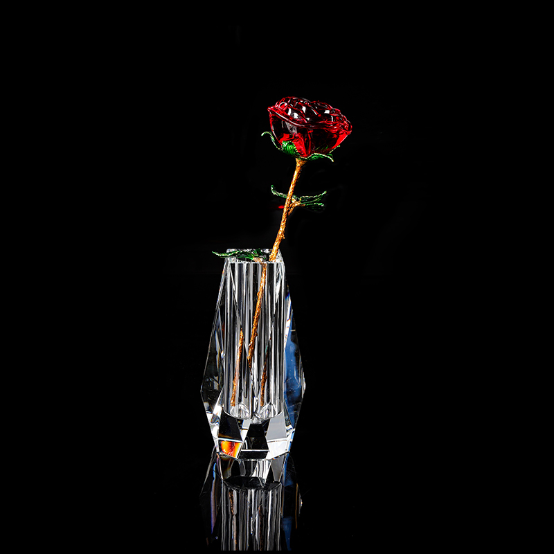 Red Crystal Rose Ornament with Vase