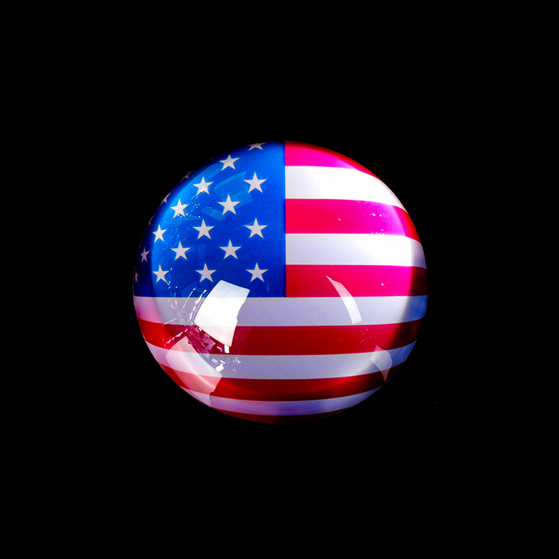 Crystal Glass Hemisphere Paperweight With Flag